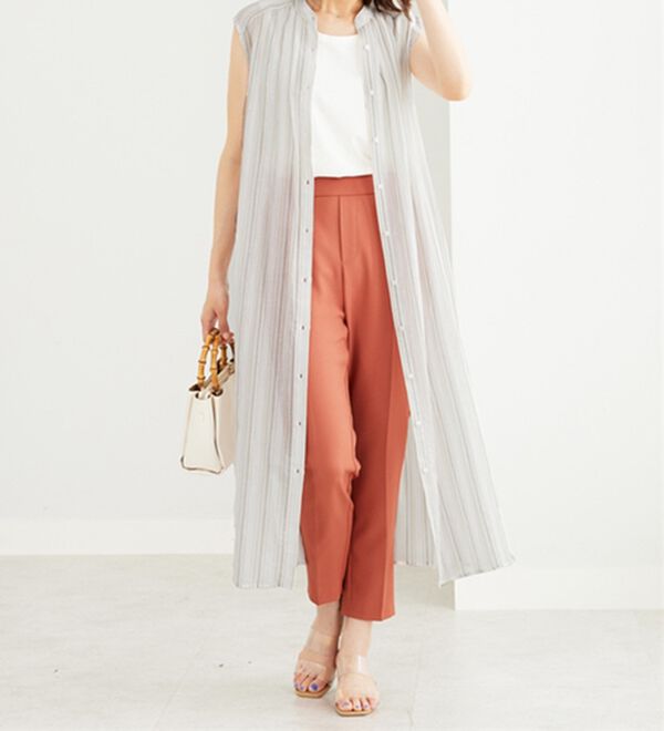 BELLUNA（ベルーナ）の「ラメ入りストライプ柄シアーロングシャツ（シャツワンピース）」｜詳細画像