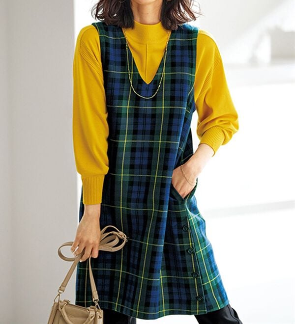 BELLUNA（ベルーナ）の「チェック柄ボタン使いジャンパースカート（ジャンパースカート）」｜詳細画像