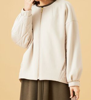 BELLUNA（ベルーナ）の「中わたキルト切替ノーカラージャケット（ノーカラージャケット）」｜グレージュ