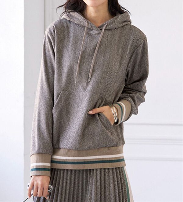 BELLUNA（ベルーナ）の「【Ｌａｇｒｉｌｕａ】ウール調素材ヘリンボーン柄パーカー（パーカー）」｜ベージュ系