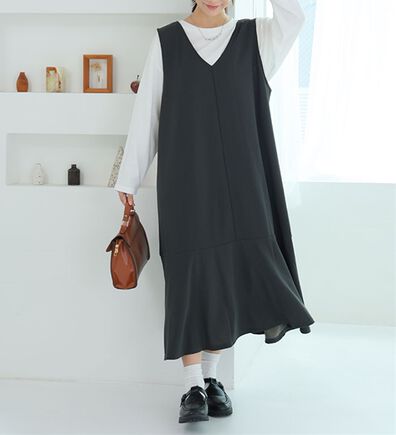 A HAPPY MARILYN（アハッピーマリリン）の「【Ｌ～８Ｌ／選べる丈】【２点セット】スポッと着られる！長袖トップス&times;ジャンスカ（アンサンブル）」