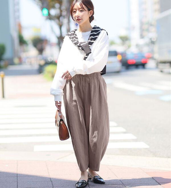 A HAPPY MARILYN（アハッピーマリリン）の「【Ｌ～８Ｌ】綿１００％ さらっと優しいコットン バレルレッグパンツ カーブパンツ 選べる２丈（ワイドパンツ・ガウチョ）」｜詳細画像