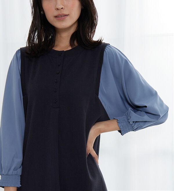 BELLUNA（ベルーナ）の「ヘンリーネック袖切替デザインワンピース（その他ワンピース）」｜詳細画像