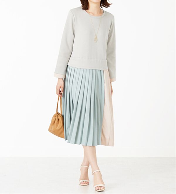 BELLUNA（ベルーナ）の「【Ｌａｇｒｉｌｕａ】配色プリーツ使いドッキングワンピース（ドッキングワンピース）」｜詳細画像