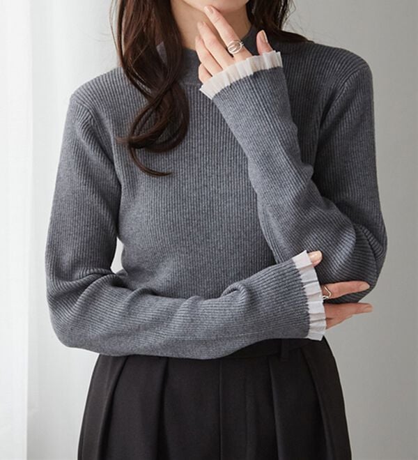 RANAN（ラナン）の「【春色追加】シアーフリル袖ハイネックリブニット（ニット・セーター）」｜詳細画像