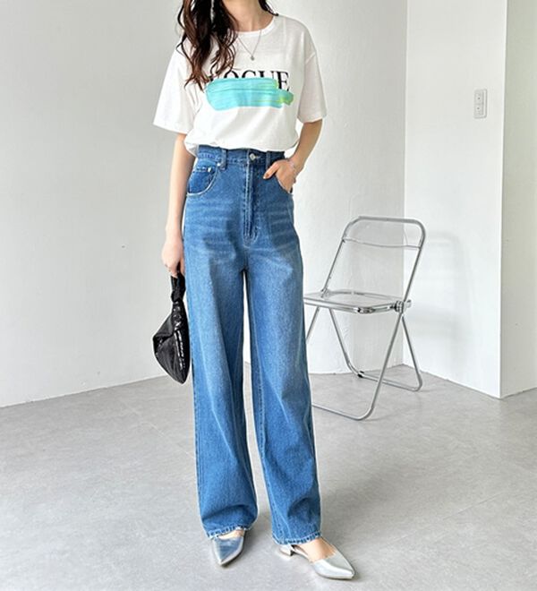 GeeRA（ジーラ）の「ハイウエストストレートデニム（ワイドパンツ・ガウチョ）」｜詳細画像