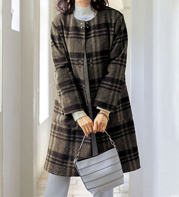 ルフラン（ルフラン）の「ウール入り　ビッグチェックコート（ロングコート）」｜ブラウン系