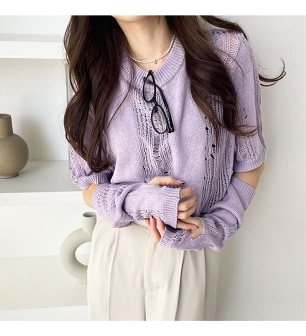 GeeRA（ジーラ）の「透かし編アームウォーマー付ニット（ニット・セーター）」｜詳細画像