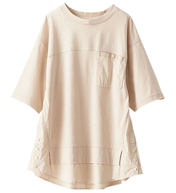 BELLUNA（ベルーナ）の「異素材切替裾ボタンデザインプルオーバー（カットソー）」｜詳細画像