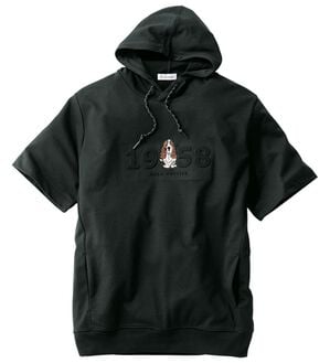 「ハッシュパピー　ロゴパーカーＴシャツ（メンズパーカー）」｜ブラック