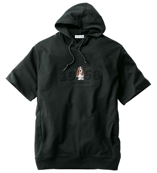 「ハッシュパピー　ロゴパーカーＴシャツ（メンズパーカー）」｜ブラック