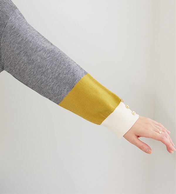 BELLUNA（ベルーナ）の「配色デザイン編地切替ニットプルオーバー（ニット・セーター）」｜詳細画像