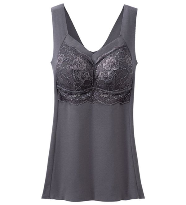 LAVIENNE（ラヴィエンヌ）の「楽なママお外に出れる綿混カップ付インナー（ブラトップ・カップ付きインナー）」｜チャコール