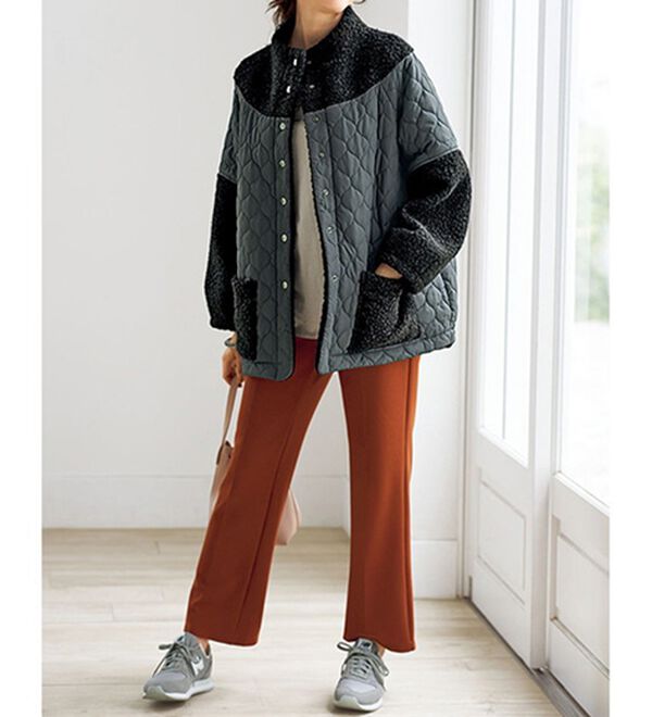 BELLUNA（ベルーナ）の「コロンと可愛いボア&times;キルト切替コート（ハーフコート）」｜詳細画像