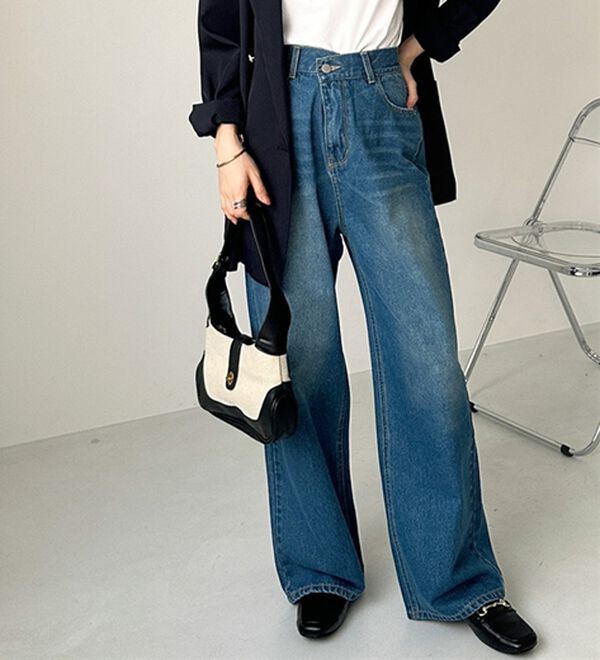 GeeRA（ジーラ）の「美脚見え！２ボタンウエストワイドデニムパンツ（フルレングスパンツ）」｜詳細画像