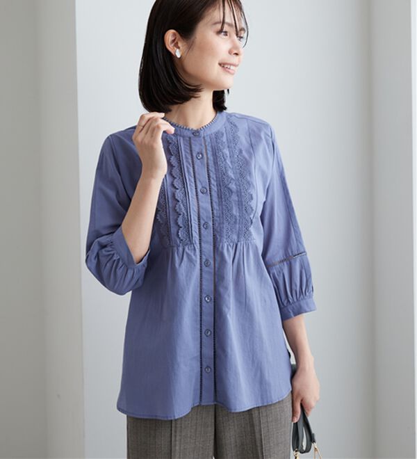 BELLUNA（ベルーナ）の「レース×ピンタック使いシャツチュニック（チュニック）」｜詳細画像