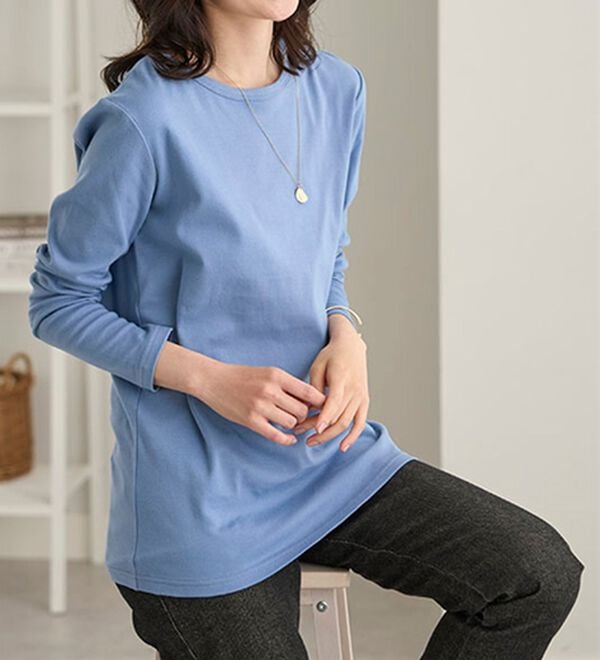 BELLUNA（ベルーナ）の「【選べる衿】肌に優しい綿１００％暖か発熱素材プルオーバー＜ベルホット　コットン＞（カットソー）」｜詳細画像