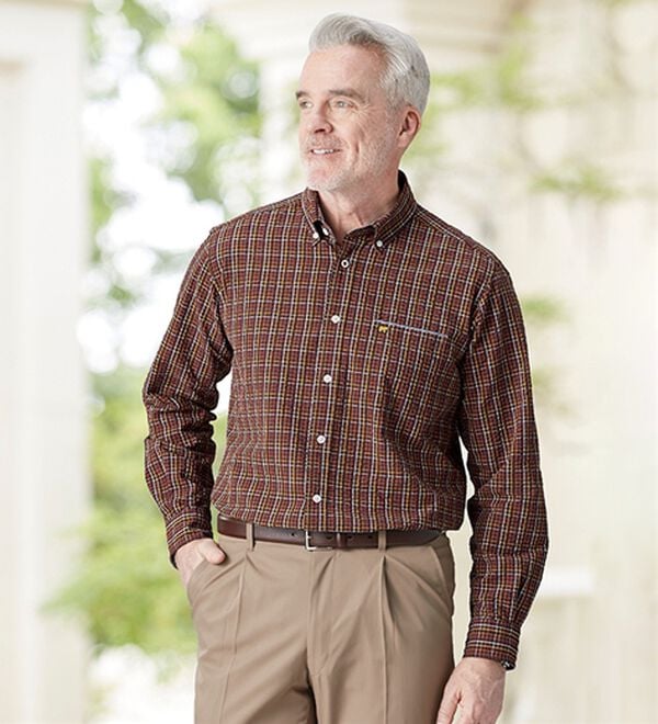 「＜ゴールデンベア＞袖丈選べる綿１００％サッカーシャツ（メンズシャツ）」｜詳細画像