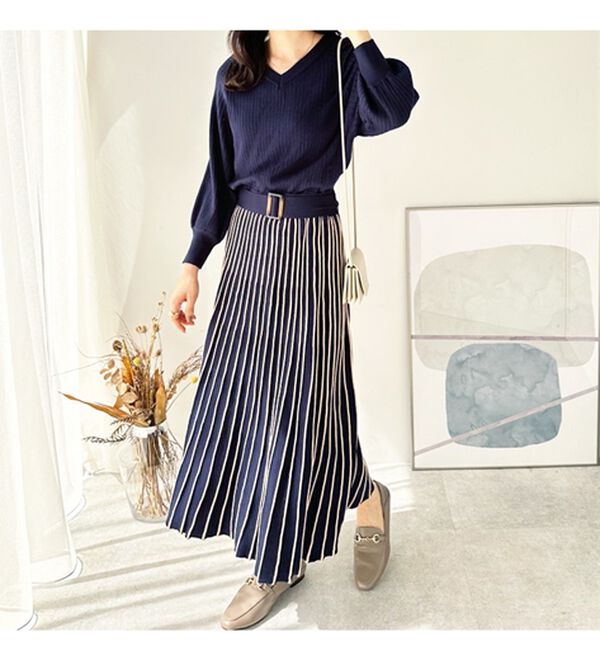 GeeRA（ジーラ）の「前後２ＷＡＹプリーツニットワンピース（ニットワンピース）」｜詳細画像