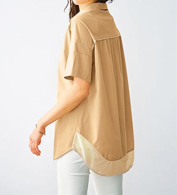 BELLUNA（ベルーナ）の「裾チュール切替パール釦シャツチュニック（チュニック）」｜詳細画像