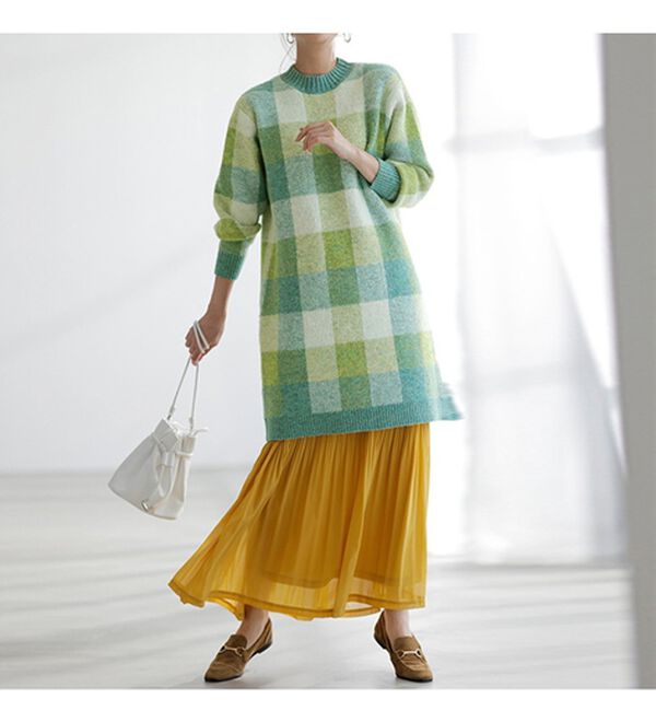 RANAN（ラナン）の「チェック柄ロング丈ニット（チュニック）」｜詳細画像