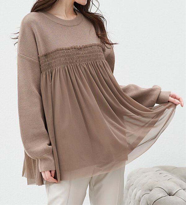 RANAN（ラナン）の「洗える！ビスチェ風チュールドッキングニット＜ムースタッチライト＞（ニット・セーター）」｜詳細画像