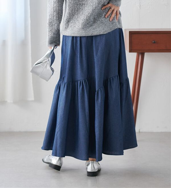 RANAN（ラナン）の「デニムティアードスカート（ロングスカート）」｜詳細画像
