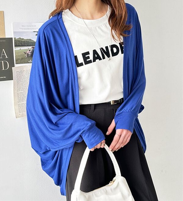 GeeRA（ジーラ）の「接触冷感！ドルマンカットソーカーディガン（ニットカーディガン）」｜ブルー