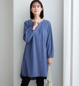 BELLUNA（ベルーナ）の「コーデュロイ素材ピンタック使いワンピース（その他ワンピース）」｜ブルーグレー