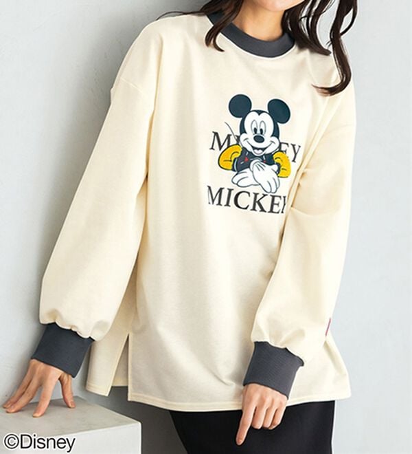 BELLUNA（ベルーナ）の「＜Ｄｉｓｎｅｙ＞リブ配色ゆったりトレーナー（トレーナー・スウェット）」｜ミッキー(アイボリー)