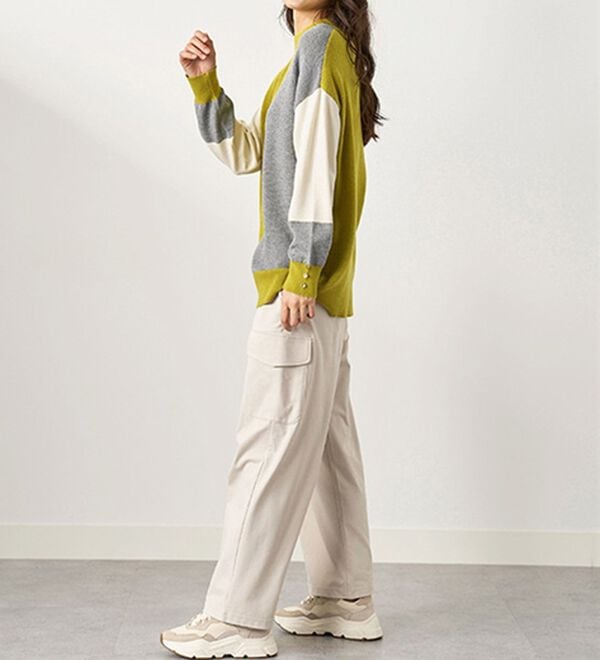 BELLUNA（ベルーナ）の「編地切替ブロッキングニットプルオーバー（ニット・セーター）」｜詳細画像