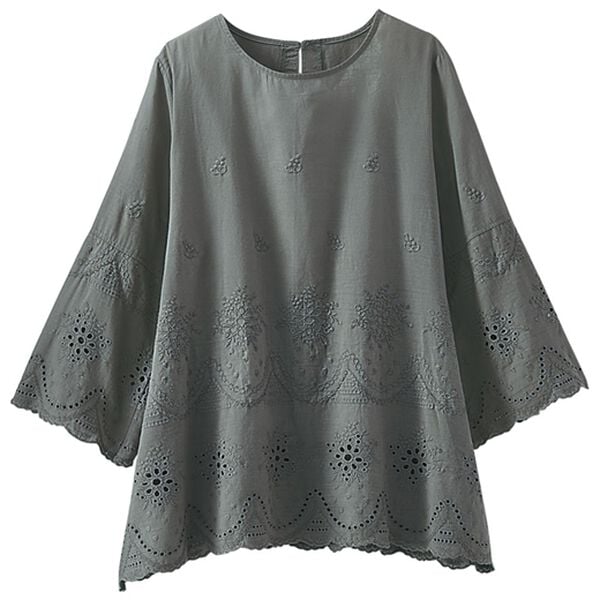 BELLUNA（ベルーナ）の「気になる夏の二の腕隠し！綿１００％刺しゅうブラウス（ブラウス）」｜詳細画像