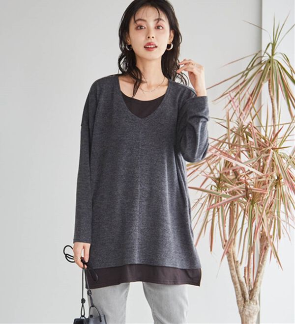 RANAN（ラナン）の「レイヤード風ニットソーチュニック（チュニック）」｜詳細画像