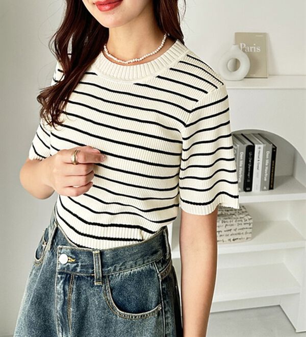 GeeRA（ジーラ）の「編地切替ニットトップス（ニット・セーター）」｜詳細画像