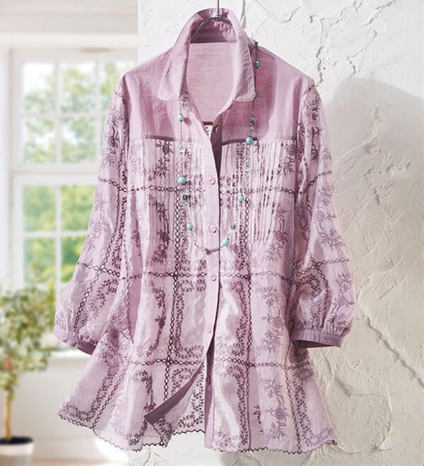 ルフラン（ルフラン）の「刺しゅうレースのブラウスジャケット（シャツ）」｜パープル