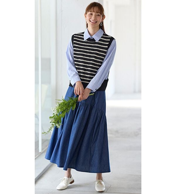 BELLUNA（ベルーナ）の「ふんわりギャザーのデニムスカート（ロングスカート）」｜詳細画像