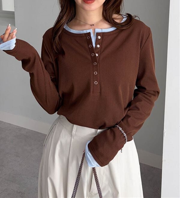 RANAN（ラナン）の「レイヤードヘンリーネックリブTシャツ（カットソー）」｜詳細画像