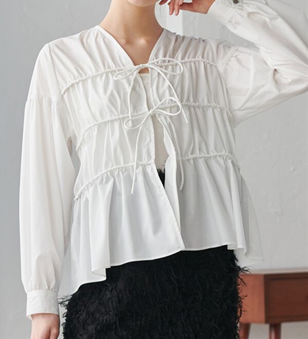 RANAN（ラナン）の「フロントリボンギャザーシャツ（シャツ）」｜詳細画像