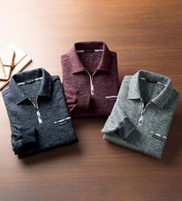 「【３色組】杢調やわらか裏起毛ジップポロシャツ（メンズポロシャツ）」