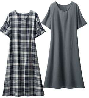 「【２色組】さらさら綿混楊柳ワンピース（その他ワンピース）」｜2色組