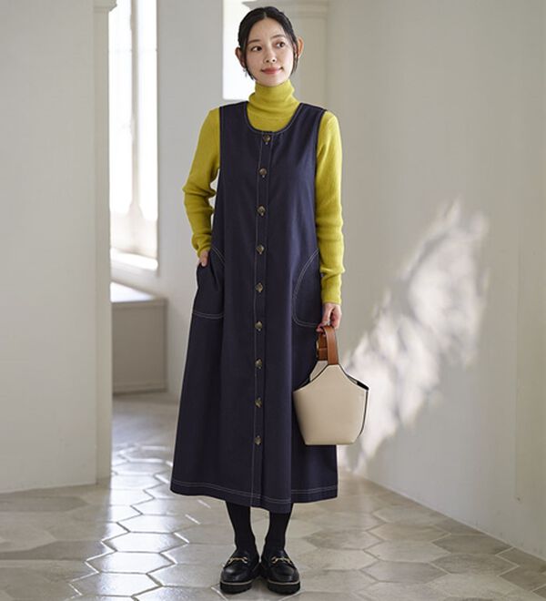 BELLUNA（ベルーナ）の「綿混素材ステッチ使いジャンパースカート（ジャンパースカート）」｜詳細画像