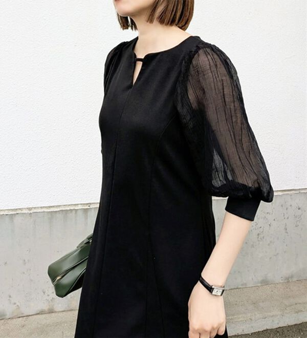 GeeRA（ジーラ）の「袖楊柳シアー美ラインワンピース（カットソーワンピース）」｜詳細画像