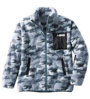 「軽くて暖か総柄ボアブルゾン（メンズブルゾン）」｜カモフラ(ブラック)