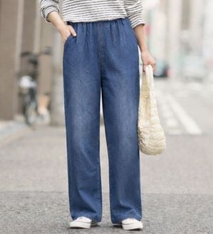 A HAPPY MARILYN（アハッピーマリリン）の「【Ｌ～８Ｌ】＜３丈から選べる＞ストレッチワイドデニム（ワイドパンツ・ガウチョ）」｜詳細画像