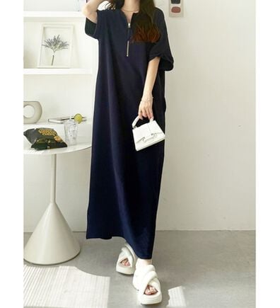 GeeRA（ジーラ）の「【ひんやり/着痩せ】ハーフジップ大人Ｔシャツワンピース（カットソーワンピース）」