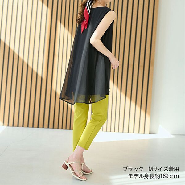 RANAN（ラナン）の「ひんやり！ノースリーブ異素材使いフレアーチュニック（チュニック）」｜詳細画像