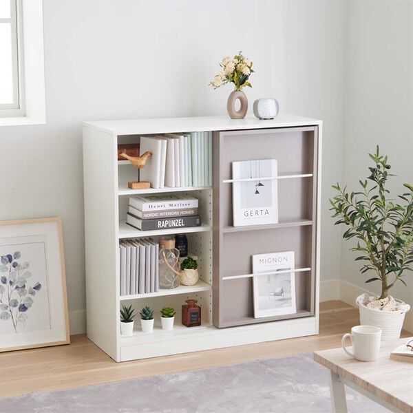 iellio（イエリオ）の「飾れるスライド本棚ラック＜本棚 ブックシェルフ オープンラック キャビネット 書棚　コミック収納＞（リビング収納）」｜詳細画像