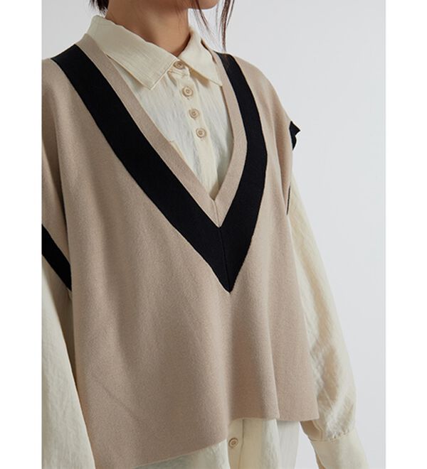 BELLUNA（ベルーナ）の「【低身長さん向け】重ねて可愛い配色ニットベスト（ベスト）」｜詳細画像