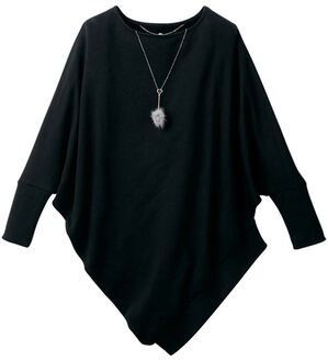 「フェイクネックレス付アシメデザイントップス（カットソー）」｜ブラック