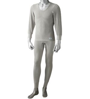 「＜クロコダイル＞さざ波生地が心地良いケアするインナー（Ｒ）上下組（メンズ肌着・インナーウェア）」｜グレー 上下1着